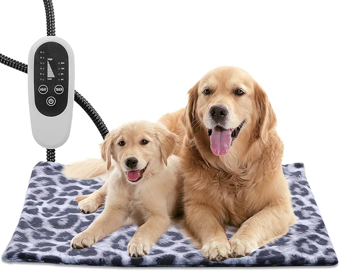 Tikaton MET Certified Pet Heating Pad, 2024 New Upgrade Heated Cat Bed Indoor with Auto Shut Off Timer, 6 Temperature Adjustable Pet Heating Pads (XL: 47" x 28", BlackLeopard)
