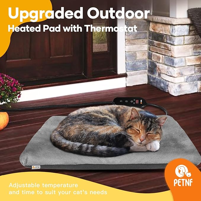 Outdoor Pet Heating Pad for Cats Dogs,Upgraded 6 Levels Adjustable Temp Cat Heating Pad with Timer,Electric Cat Heated Pad Mat for Dog Cat House,Waterproof Heat Pet Cat Bed with 6.69ft Chew Proof Cord