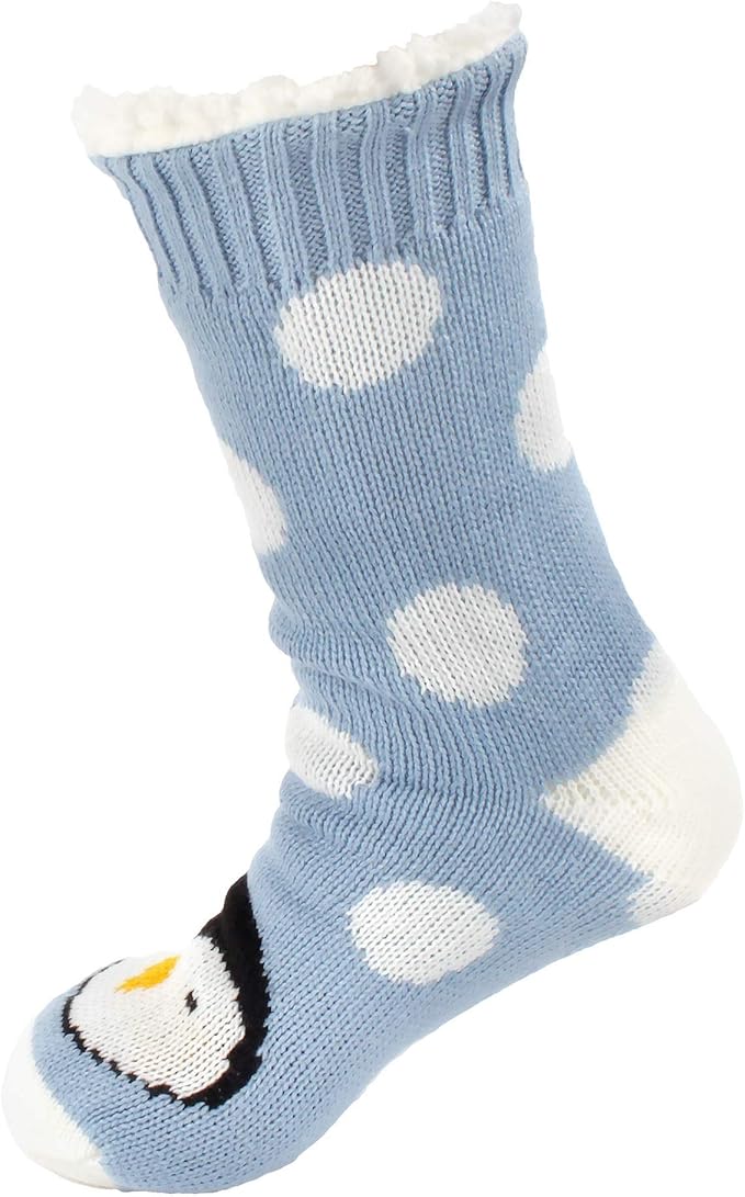 BambooMN Extra Thick Cozy Fuzzy Animal Thermal Cabin Plush Fleece-lined Knitted Crew Socks