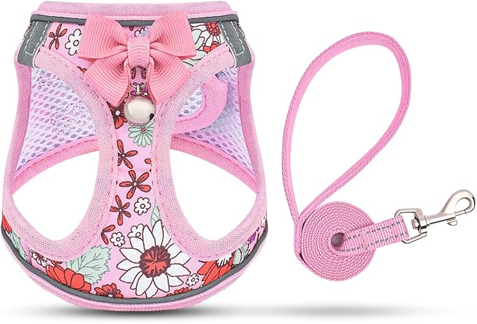 Cat Harness and Leash Escape Proof for Walking, Adjustable Soft Kitten Harness with Reflective Straps Step in Cat Vest Harness for Small Kitten and XS Dogs (Pink, M-Chest(14.5"-16.3"))