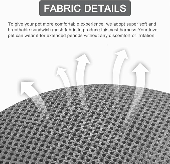 Cat Harness and Leash Set, Upgraded Escape Proof Adjustable Vest with Lead for Large Cat Small Dog Puppy Outdoor Walking, Soft Breathable Mesh Jacket with Reflective Strips for Dark Night, L Gray