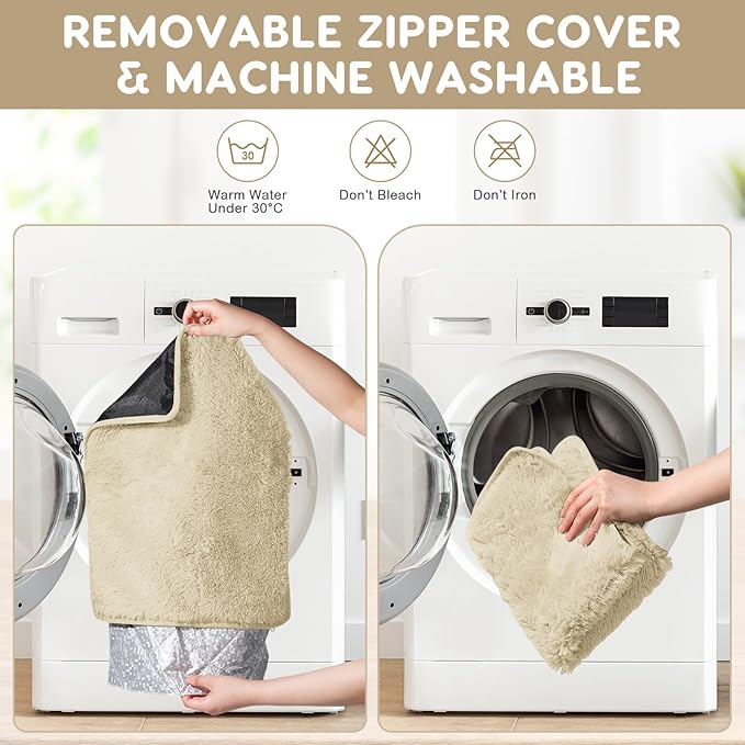 4 Pack Self Warming Cat Bed Pad Self Heating Cat Dog Mat with Fluffy Faux Fur Plush Cat Calming Bed Thermal Cat Mat Washable Pet Pad Anti Slip Bottom for Outdoor Indoor Pets (Camel,16" X 20")