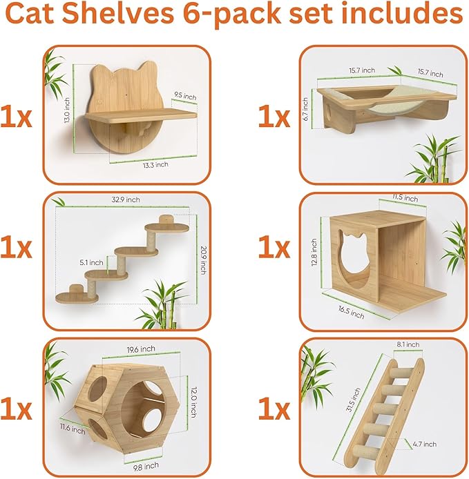 Cat Wall Shelves Furniture for Climbing - Cat House Wall Mounted - Indoor Wooden Floating Cat Furniture - Different Models Including Shelves, Perches, Hammock, Bed, Bridges, Walkways