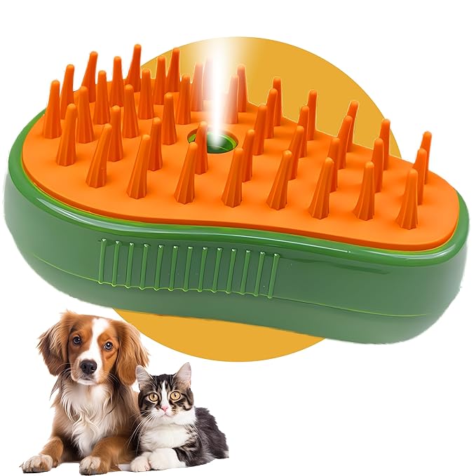 3 in 1 Self-Cleaning Steam Brush for Cats, Dogs, and Pets - Grooming Tool for Removing Tangled and Loose Fur (Green Avocado)