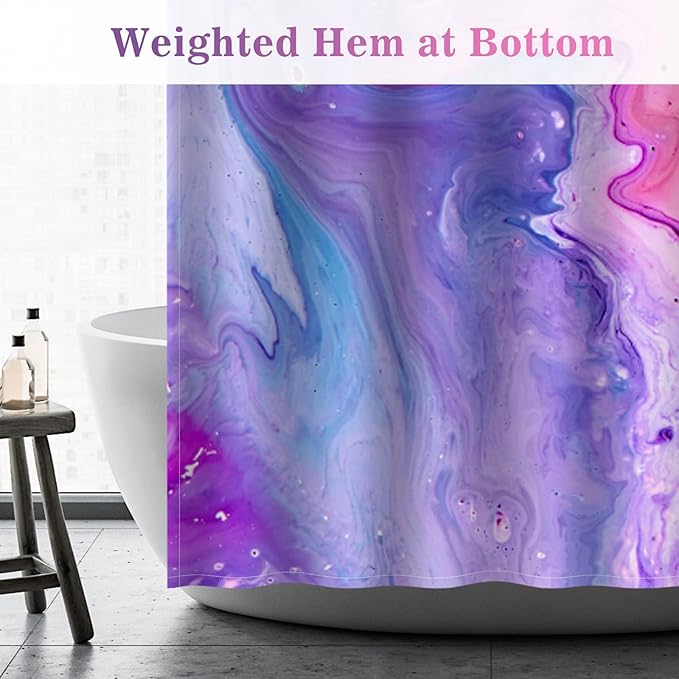 Aimego Long Purple Shower Curtain - Purple Pink Tie Dye Marble Lavender Abstract Modern Fabric Cloth Bath Shower Curtain Set with 12 Hooks Bathroom Decor Accessories Bathtub Curtain, 72"x78"