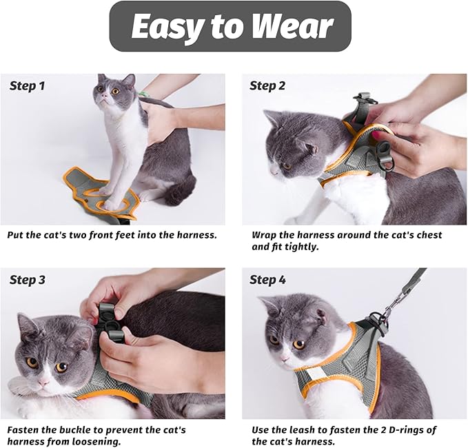 FAYOGOO Cat Harness, Cat Leash and Harness Set for Walking Escape Proof, Harness for Small Cats/Small Dogs, Large Kitten/Puppy Harness and Leash, Harness for Cats S-XXL(Gray, Medium)