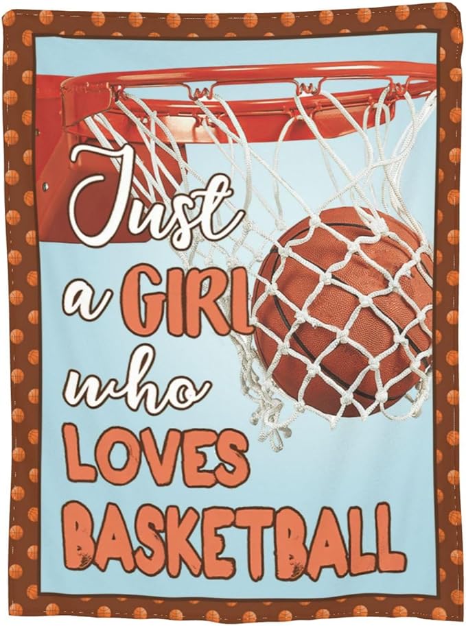 Basketball Blanket Just A Girl Who Loves Basketball Decor Throw Blanket Super Warm Soft Plush Fleece Flannel Sport Theme Blanket Gifts for Girls Boys Winter Couch Bedding for Baby Kids Women 50"X60"