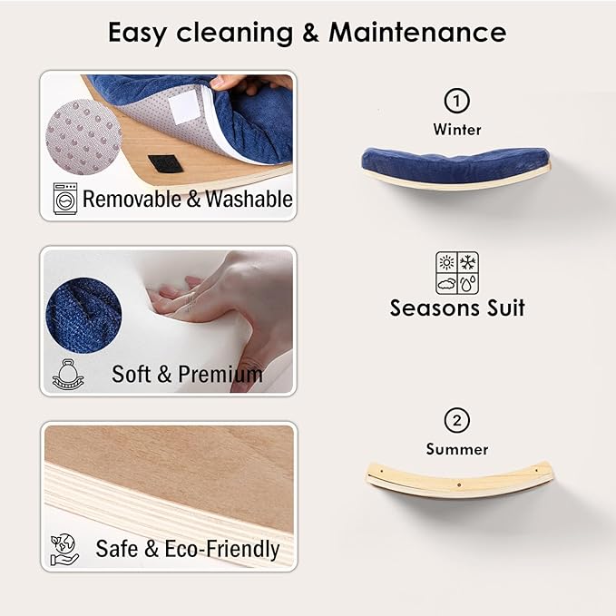 Cat Wall Shelves,Wall Mounted Cat Wall Furniture,Curved Cat Shelves and Perches for Wall,Floating Cat Wall Bed Cat Shelf with Comfortable Cat Cushion