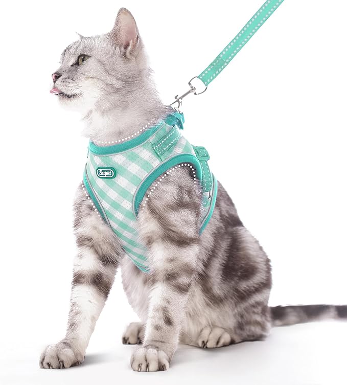 Supet Cat Harness and Leash Set - Soft Mesh Adjustable Cat Vest Harness with Reflective Strap for Walking Cat and Puppy Rabbit
