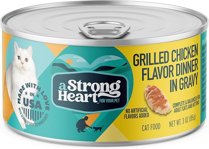 A Strong Heart Canned Wet Cat Food, Grilled Chicken Flavor in Gravy - 3 oz Cans (Pack of 24), Made in The USA with Pieces of Real Grilled Chicken