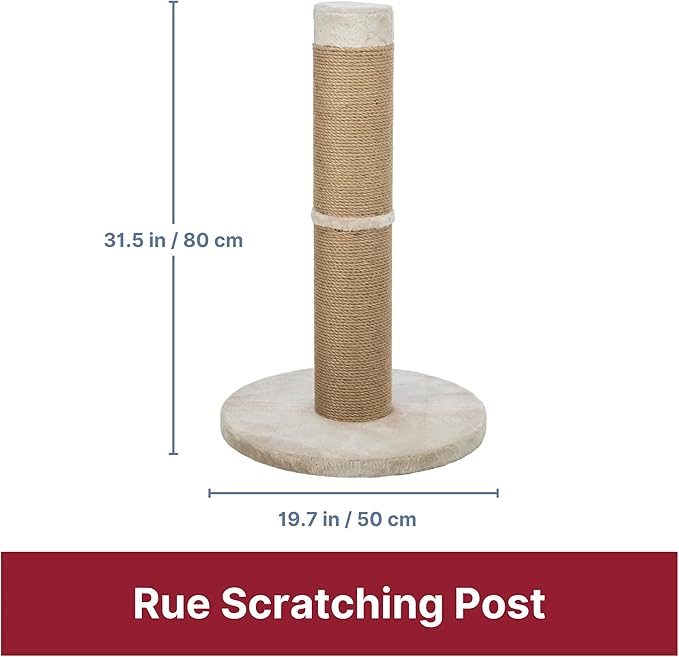 TRIXIE Rue Cat Scratching Post 31.5 Inch - Cat Scratcher with Soft Fabric Covering Base and Durable Sisal Rope - for Large Cats - in Beige