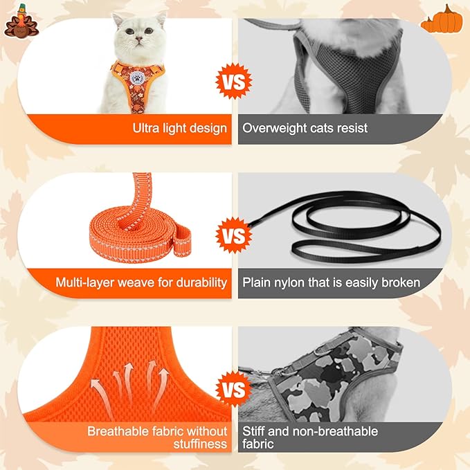 BEAUTYZOO Cat Harness and Leash Set for Walking Escape Proof, Neck Release Adjustable Harness for Kitten Puppy Small Medium Large Cats, Soft Cute Easy Control Small Cat Harness for Cats Boy and Girls