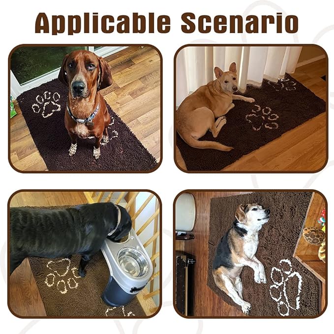EXPAWLORER Dog Door Mat for Muddy Paws - Highly Absorbent Microfiber Dog Rug, Soft Chenille Dog Runner Rug Indoor Outdoor Floor, Non-Slip Large Pet Paw Cleaning Washable Mud Mat for Bathroom, Brown