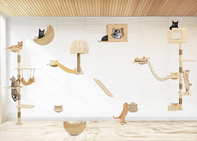 Wall Mounted Cat Tree House Mushroom Cat Shelf for Wall Climbing Solid Wood Indoor Cat Wall Furniture