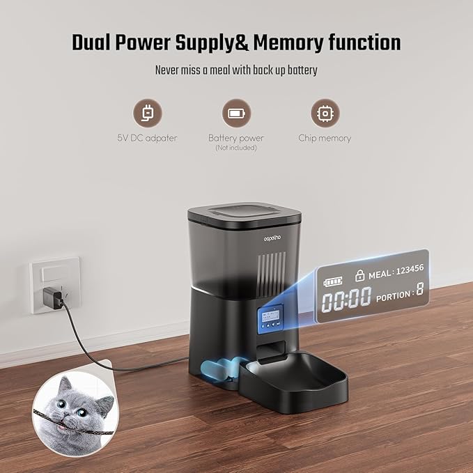 Automatic Cat Feeder- 4L Timed Cat Food Dispenser 1-6 Meals Control for Cat and Small Dog- Auto Pet Feeder with Desiccant Bag Keep Fresh for Reliable Easy Set Up and Clean- Voice Recorder