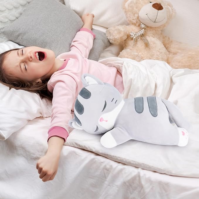 Achwishap Cat Stuffed Animal,Cat Plush Pillow,Soft Kitten Plush Kawaii Cat Hugging Pillow,Cute Plush Toys Cuddle Plushie for Kids Adults Gifts Birthday(Gray Cat,14”)