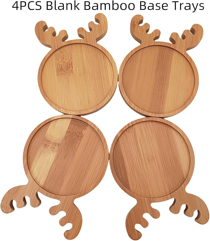 4PCS Mosaic Bamboo Coasters for Crafts, Blank Base Trays, Drinking Cup Coaster, Plant Coaster, Art Plate,DIY Mosaic Supplies (Deer)