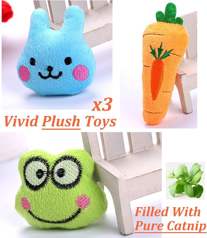 12 Pack Catnip Toys for Cats, Silvervine Sticks, Catnip Balls, Cat Nip Mice, Kicker Toys, Silver Vine Organic Chew Toys, Kitten Teething Toy,Interactive Enrichment Plush Mouse Feather for Indoor Cats