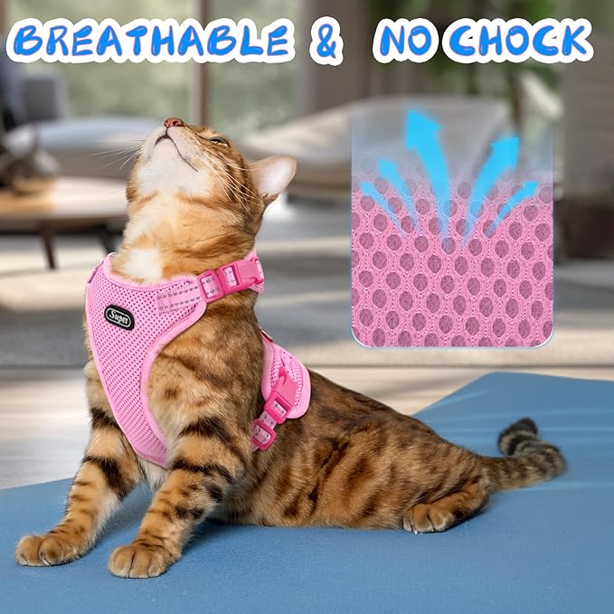 Supet Cat Harness and Leash for Walking Escape Proof, Adjustable Harness for Cats, Easy Control Small Cat Harness for Medium Large Kitten Pink