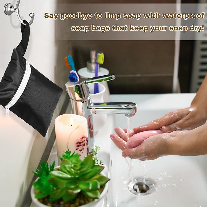 4 Pcs Travel Soap Bar Bag Waterproof & Leakproof Soap Dish Case with 4 Pcs Foaming Nets Multifunctional Toiletry Shower Gym Essentials Quick Dry Pouch for Camping Enthusiasts(Black)