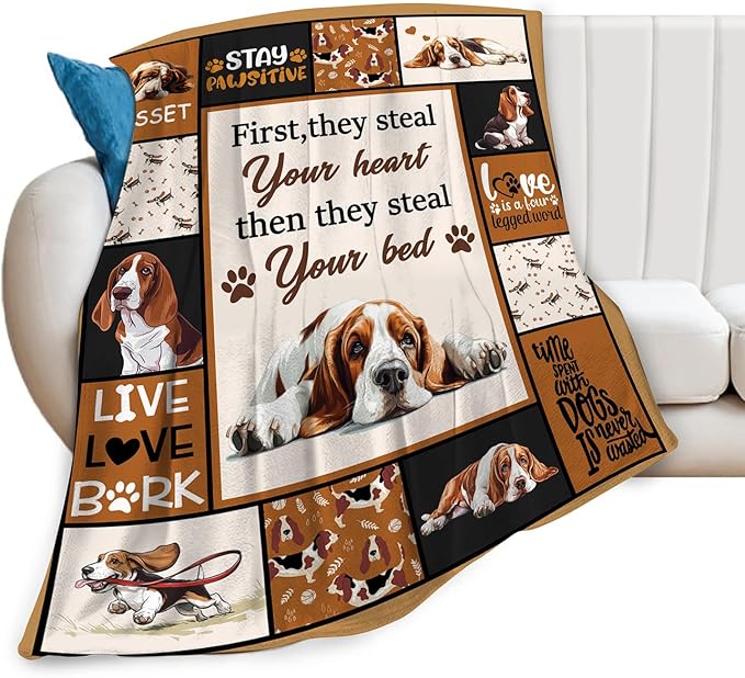 Basset Hound Blanket Ultra Soft Cozy Cute Dog Throw Blanket Fleece Fuzzy Plush Bedding Blanket Basset Hound Lovers Gifts for Women Girls Adults Couch Sofa 80"x60"