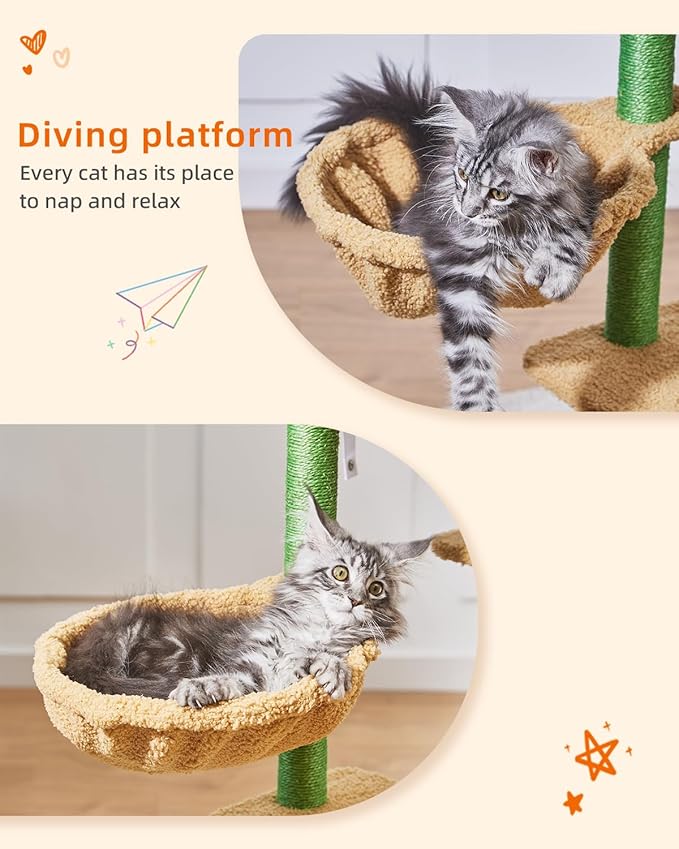 Taoqimiao Cat Tree,38.2-Inch Cat Tower for Indoor Cats,Suitable for Kittens with Luxurious cat condo with Adjustable Baskets and Luxurious Perch MS029ST Cactus