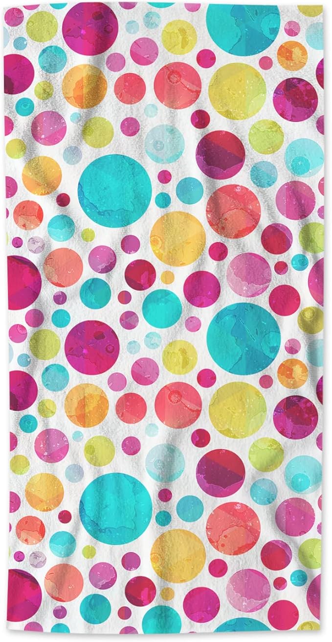 AOYEGO Circle Hand Towel Retro Art Colorful Circles Lollipop Candy Doodle Polka Dot Decorative Soft Highly Absorbent Bath Towels Home Hotel Spa Bathroom Towel 15x30 Inch