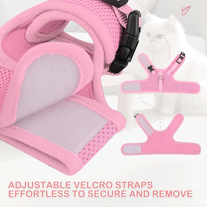 MoNiBloom Soft Cat Harness for Walking Escape Proof and Travel, Kitten Adjustable Breathable Vest Harness - Pink, XS