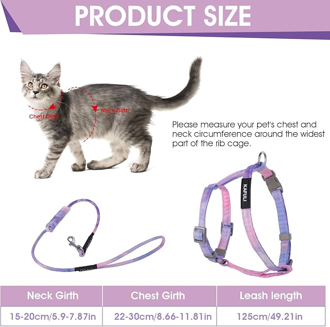 Giantree Cat Harness with Leash and Collar Set, Adjustable H-Shaped Kitten Harness Escape Proof Harness Glow in The Dark for Kitty Outdoor Walking (Gradient Purple)