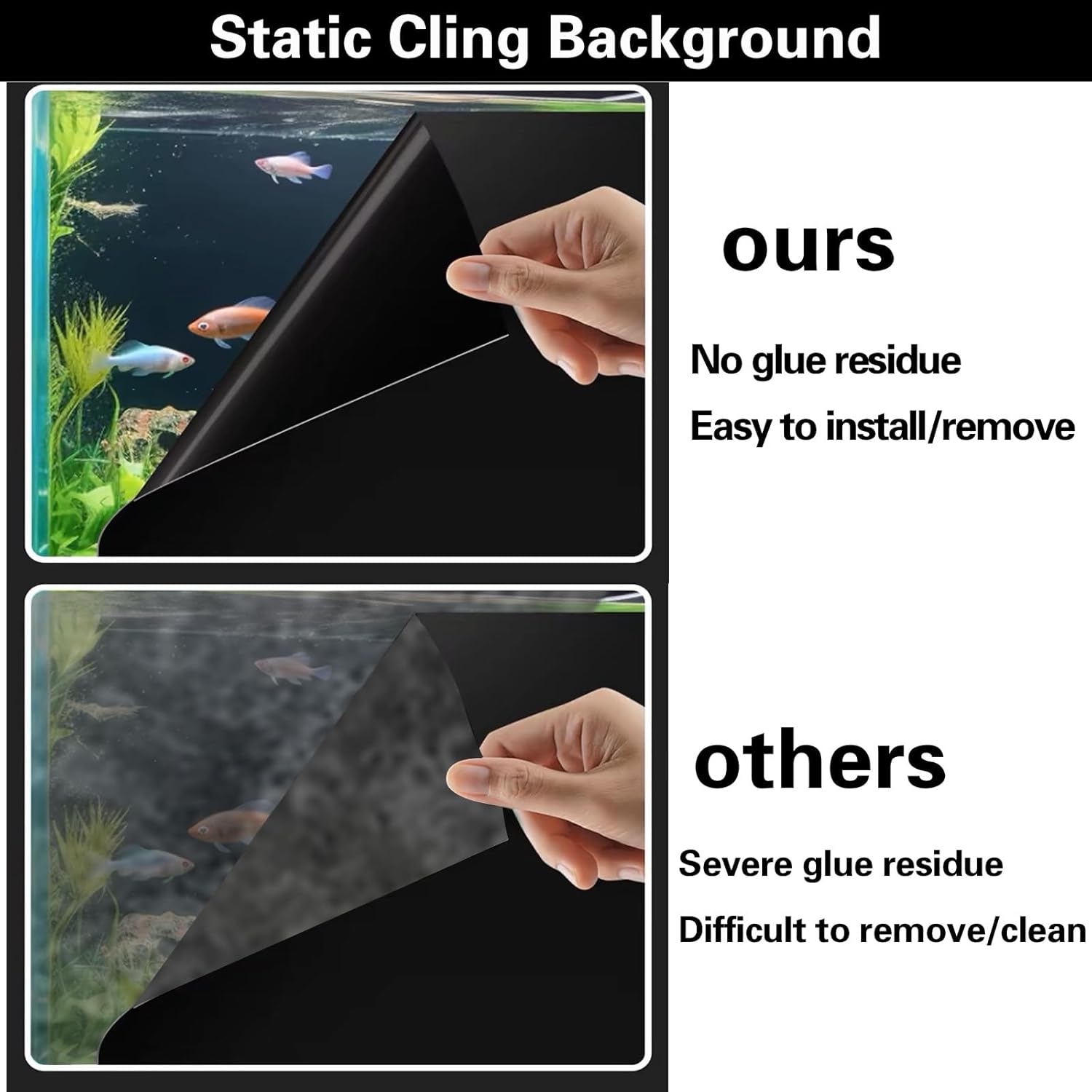 Fish Tank Aquarium Background - Black, Electrostatic Adhesion, Glue-Free, Easy Installation, Traceless Removal, Size 19.6 X 59 Inch