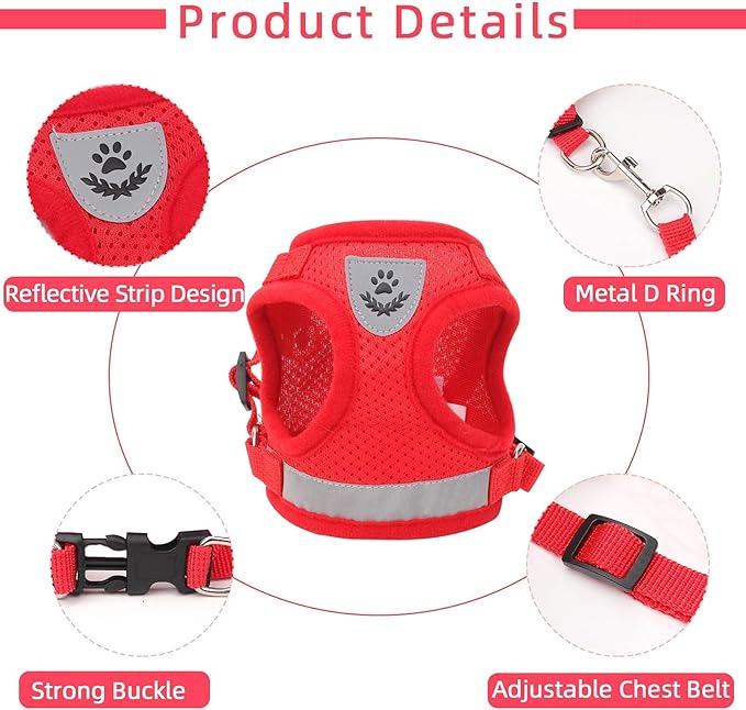 Cat Vest Harness and Small Dog Vest Harness for Walking, All Weather Mesh Harness, Cat Vest Harness with Reflective Strap, Step in Adjustable Harness for Small Cats (Red, Medium (Pack of 1))