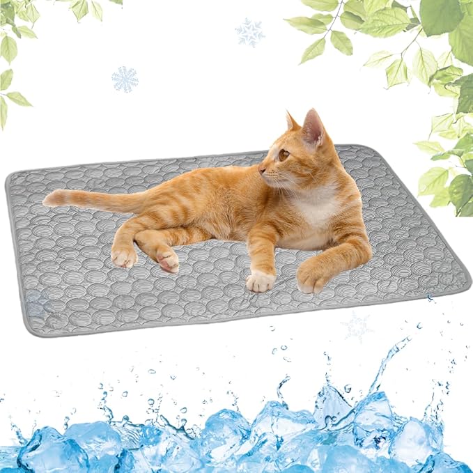 Dog Cooling Mat Washable, Portable Summer Dog Pad, Water-Absorbent Pet Cooling Pad, Ice Silk Self-Cooling Mat for Dog for Kennel/Sofa/Bed/Floor/Car Seats(Grey,11x15in)