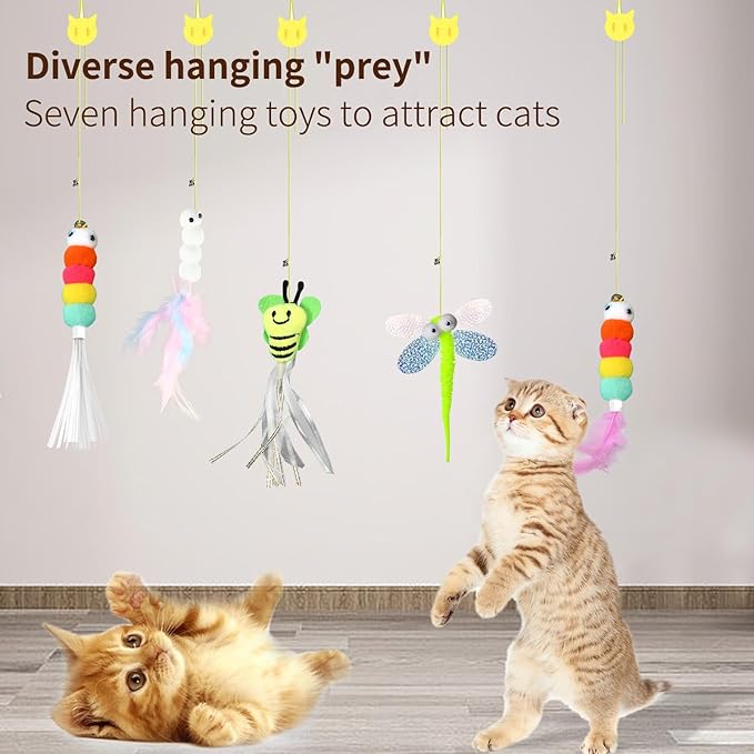 2025 New 6 Pcs Interactive Feather Cat Toys, Cat Teaser Retractable Indoor Cat Toy Self Play Hanging Cat Toy,Cat Toy Indoor Kitten Play Chase Fun Exercise, Mental Physical Stimulation