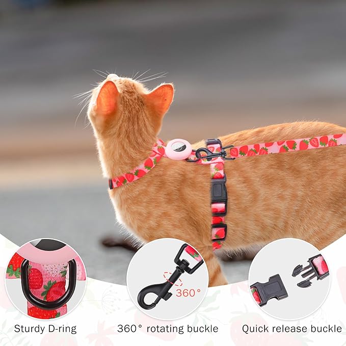 SCENEREAL Cat Harness and Leash Set Escape Proof with Airtag Holder, Adjustable Kitten Big Cats Vest Harness for Walking Outdoor Indoor, Adjustable Soft Strip for Small Large Cats Boys Girls Puppy