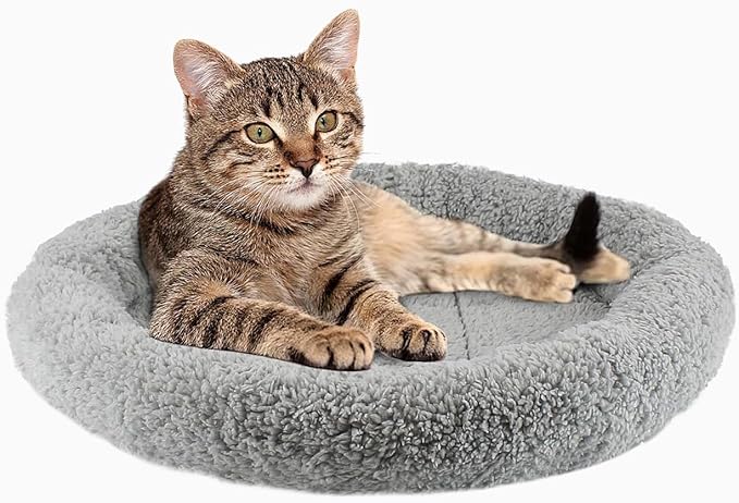 PETLESO Cat Bed for Indoor Cats, Round Cat Bed for Curl Sleep Basic Pet Mat Wahable Bed for Small Puppy Cats Rabbit, Medium