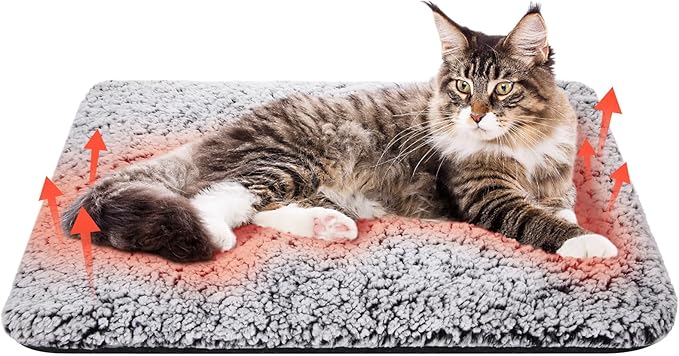 1 Pack Self Warming Cat Bed Pad Self Heating Cat Mat 16 x 20 Inch Cat Warmer Bed Mat for Feral and Indoor Cats Washable Thermal Cat Mat Pet Kennel Pad with Anti-Slip Bottom(Gray)