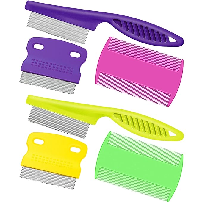 6 Pieces Pet Lice Combs Dog Grooming Flea Comb Cat Tear Stain Comb for Removal Dandruff, Hair Stain, Nit (Pink, Green, Purple, Yellow)