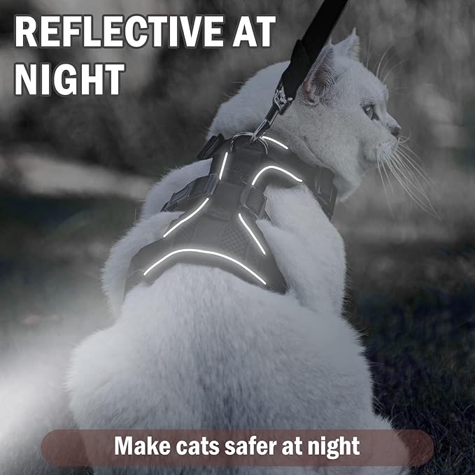PUPTECK Cat Harness and Leash Set Escape Proof for Walking, Breathable Mash Vest Adjustable Harness for Cats Puppy Small Animals, Reflective at Night, Black Medium