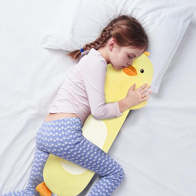 22” Long Duck Plush Body Pillow, Cute Duck Stuffed Animals, Soft Squishy Cuddly Pillow Plushies Toy Gifts for Kids Boys Girls, Birthdays Easter