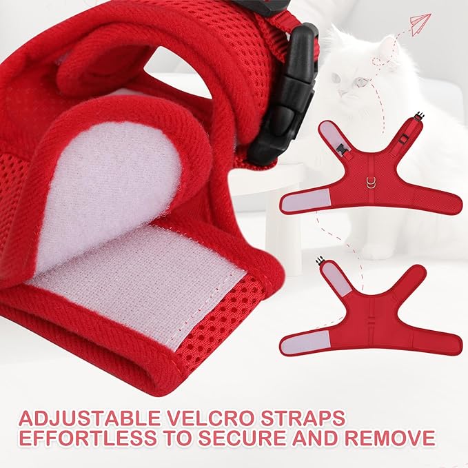 MoNiBloom Soft Cat Harness for Walking Escape Proof and Travel, Kitten Adjustable Breathable Vest Harness - Red, M