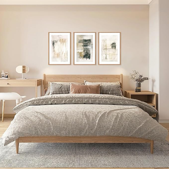 Ausril Modern Abstract Framed Canvas Wall Art Set, Neutral Beige Shape Wall Decor, Black and White Block Wall Painting, Minimalist Paint Stroke Art Print for Living Room, Bedroom, Office 16"x24"x3