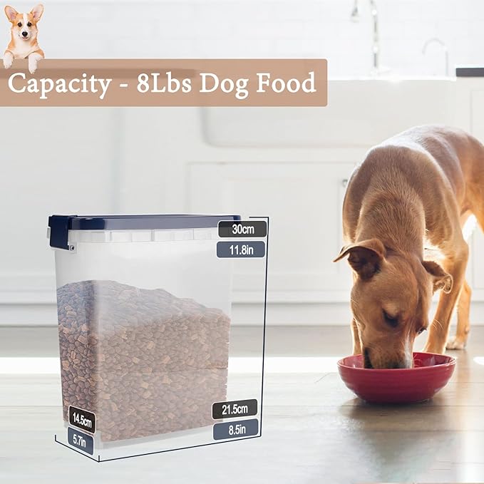 8 Lbs Dog Food Storage Container with Scoop - Airtight Cat Food Container - Buckle-Lock Pet Food Container for Dog, Cat, Bird Seed - Dog Treat Container Dry Food Storage Bin - Royal Blue