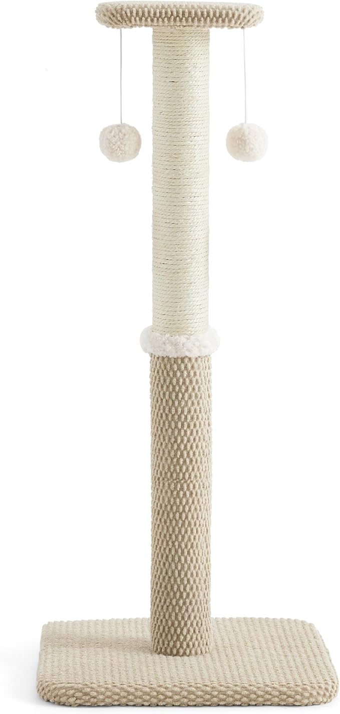Lesure 34" Tall Cat Scratching Post - Premium Sisal Rope Highly Resistant Carpet Scratching Posts for Indoor Cats Adults, Sturdy Large Cat Scratch Pole with Hanging Ball, Beige(34 inch)