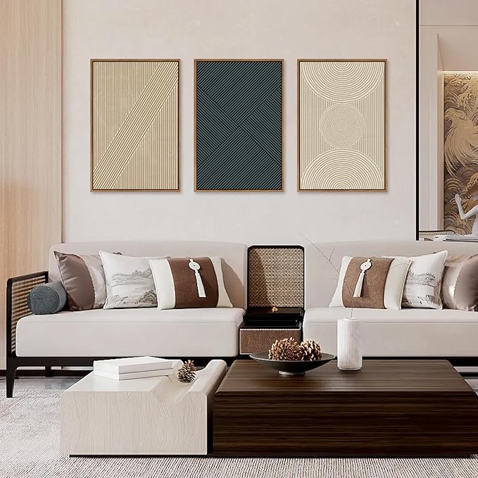 Ausril Boho Abstract Framed Canvas Wall Art Set, Neutral Beige Wall Decor, Mid Century Modern Wall Painting, Large Minimalist Textured Art Print for Living Room, Bedroom, Office 36"x24"x3