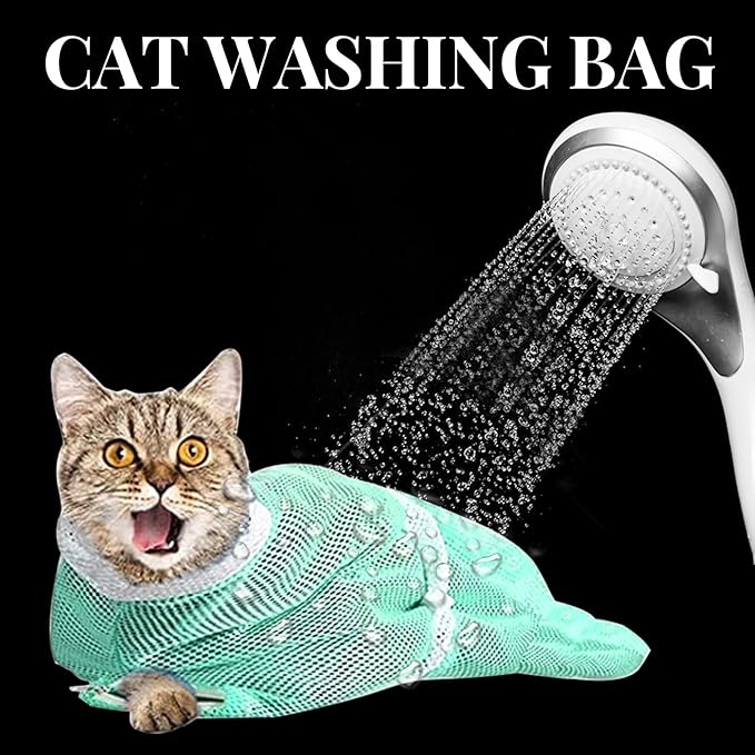 2PCS Cat Bathing Bag, Adjustable Cat Grooming Net Bag Breathable Cat Shower Bag for Cat Restraint Washing Bathing Nail Trimming Injection Medicine Taking (Green, Grey)