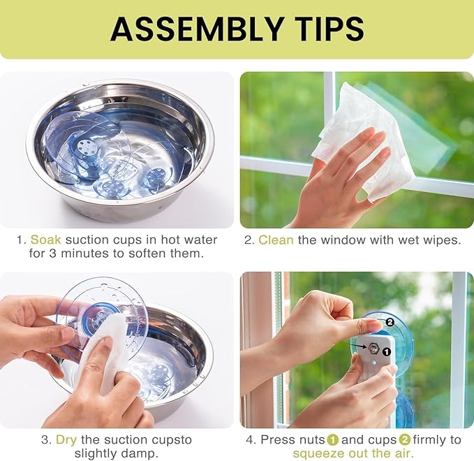 Mewoo Cat Window Perch, Cordless Cat Window Hammock with 4 Strong Suction Cups, Embeded Cat Hammock for Window, Steel Frame and Removable Soft Cover (Off White, Medium)