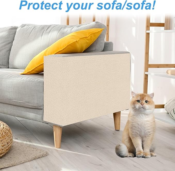Trimmable Cat Scratching Post Carpet Covered 78.7”x15.8” Self-Adhesive Cat Tree Shelves Replacement Parts Mat Cat Scratcher Mat for Cat Shelf Steps Couch Furniture DIY Protector(Beige)