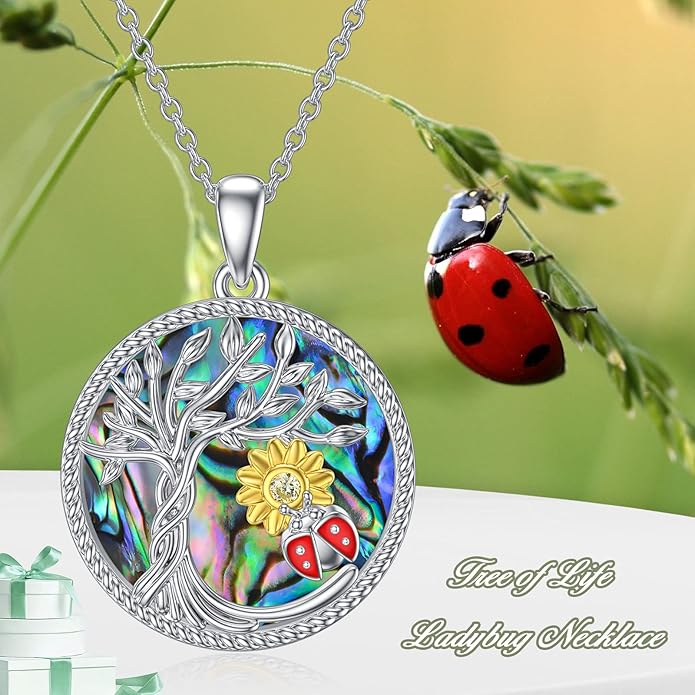 TOUPOP Tree of Life Animal Necklace 925 Sterling Silver Crystal/Abalone Shell Animal Pendant Jewelry Birthday Mothers Day Gifts for Women Mom Wife Her