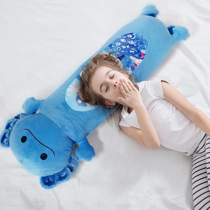 22” Long Axolotl Plush Body Pillow, Cute Blue Ocean Axolotl Stuffed Animals, Salamander Squishy Soft Plushies Toy, Gifts for Kids Girls and Boys, Birthdays Easter ﻿