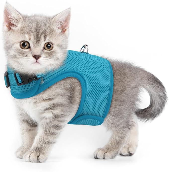 MoNiBloom Soft Cat Harness for Walking Escape Proof and Travel, Kitten Adjustable Breathable Vest Harness - Sky Blue, XS